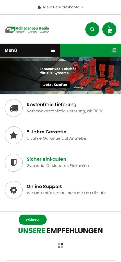 Onlineshop von Rollladenbau Basile am Handy