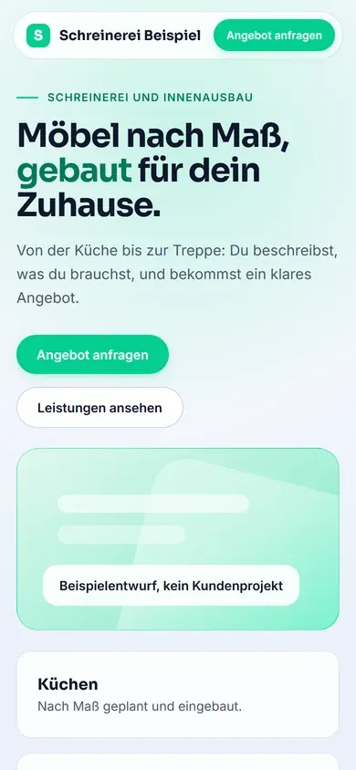 Beispielentwurf einer Startseite am Handy, erfundener Betrieb, kein Kundenprojekt