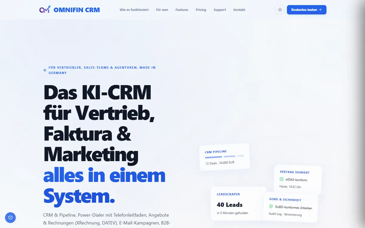 OMNIFIN CRM in der Desktop-Ansicht