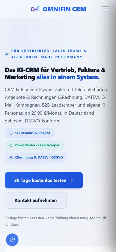 OMNIFIN CRM in der mobilen Ansicht
