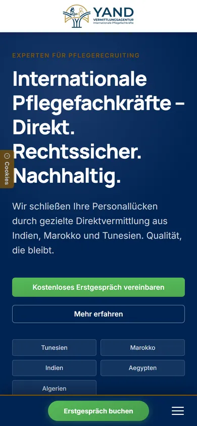 Yand Vermittlungsagentur in der mobilen Ansicht